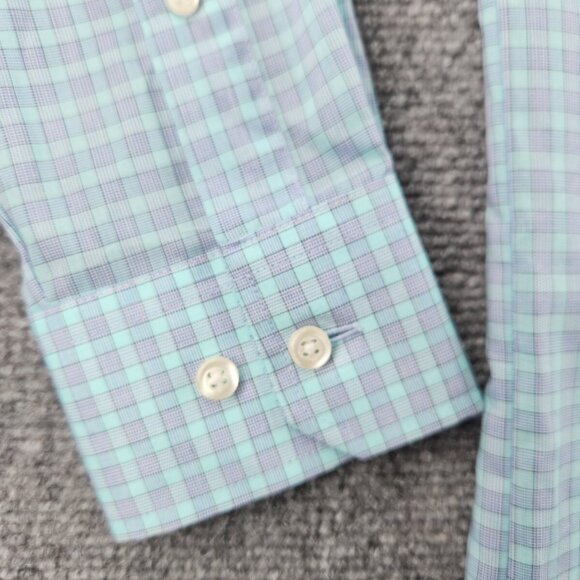 NWT Stafford Travel Button Up Shirt Green Blue Check 14.5 32/33 Regular Woven - Picture 11 of 16